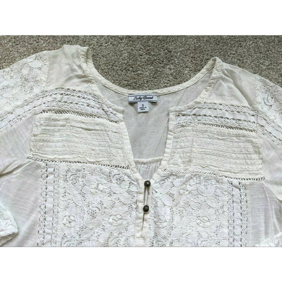 Lucky Brand Small Lace Henley S Boho Peasant Top - Picture 2 of 5